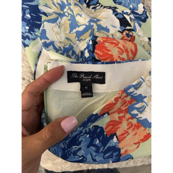 J. Crew The Pencil Skirt Green Blue Multicolor Floral Print Size 4 - Picture 7 of 7